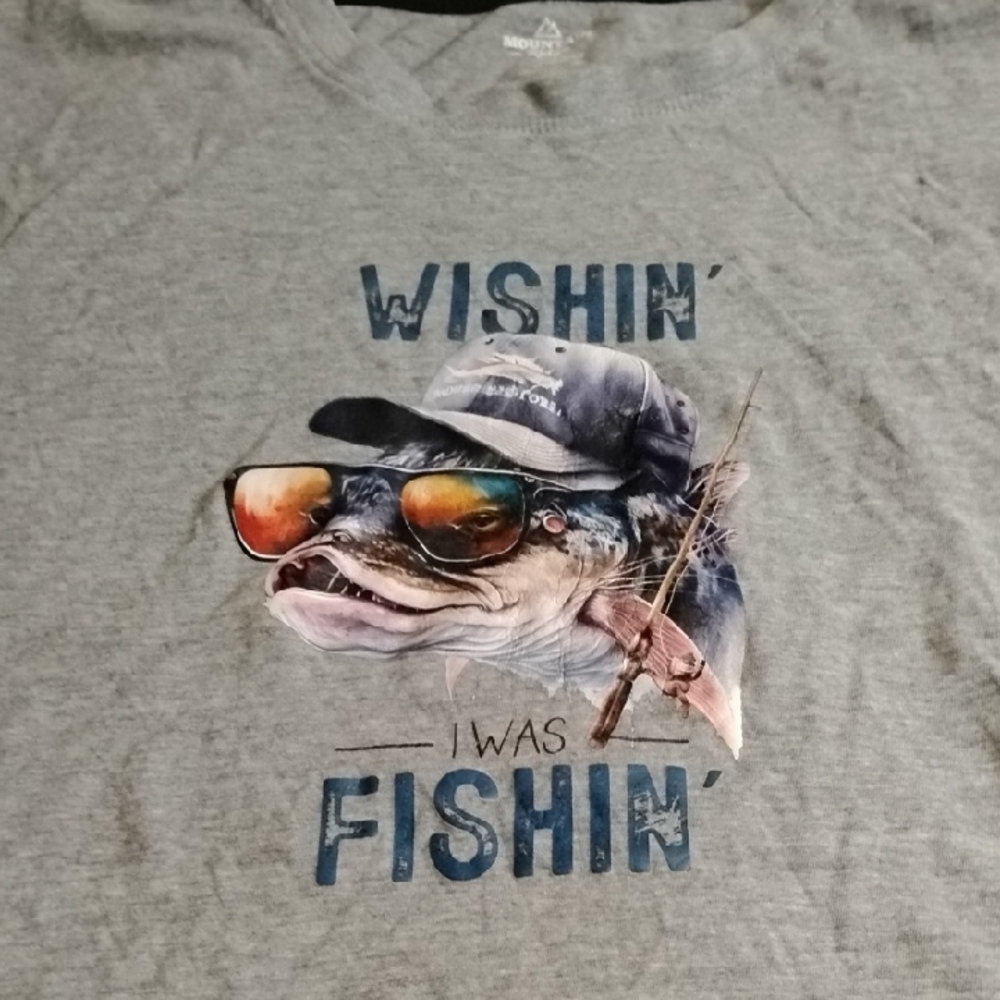 Men's Gray XL Mountain Ridge Wishin I Was Fishing Sport Fishing Shirt